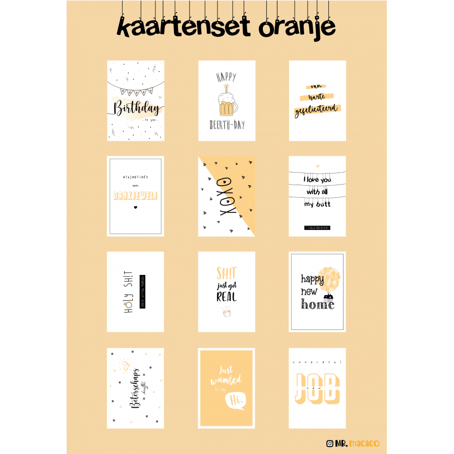 Wenskaartenset oranje (12-delig) Wenskaartenset oranje (12-delig)