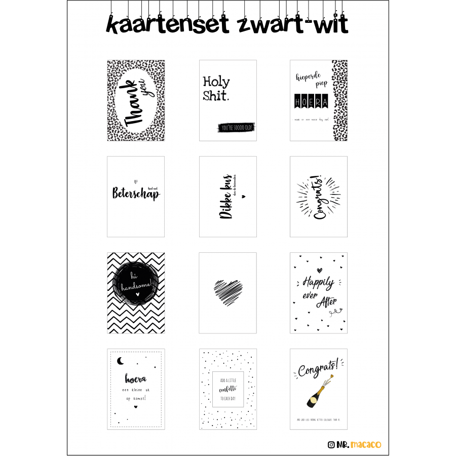 Wenskaartenset zwart/wit (12-delig) Wenskaartenset zwart/wit (12-delig)