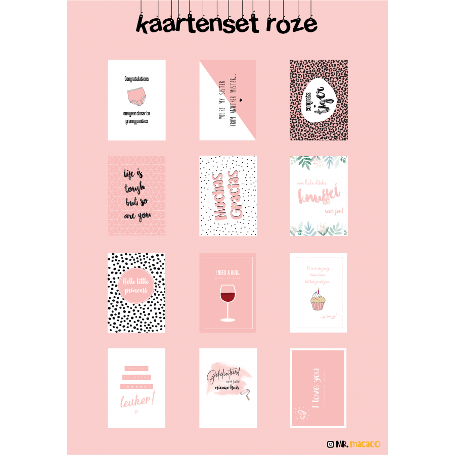 Wenskaartenset roze (12-delig) Wenskaartenset roze (12-delig)
